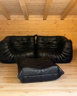 Togo Ligne Roset - Divano pelle nero 3 moduli