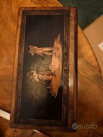 scatola porta gioie legno intarsiato fine XX sec