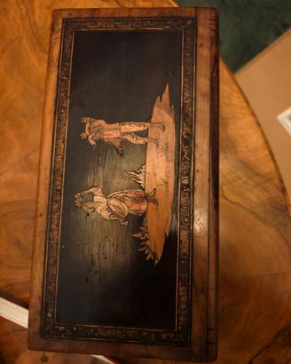 scatola porta gioie legno intarsiato fine XX sec