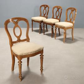 Gruppo di Quattro Sedie in Noce - Metà XIX Secolo