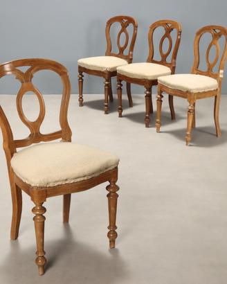 Gruppo di Quattro Sedie in Noce - Metà XIX Secolo