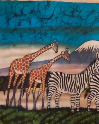 Dipinto (Batik) a mano  in stoffa savana Africana