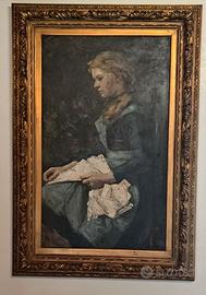 Giovane fanciulla con lavoro da cucito.