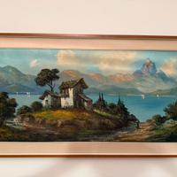 Grande quadro paesaggio lago e montagne - firmato