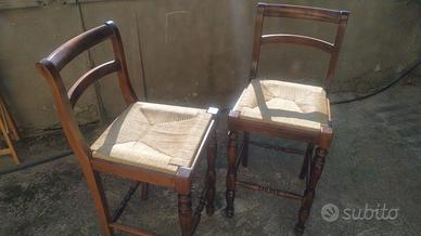 Coppia sgabelli nuovi DelTongo alti legno e paglia