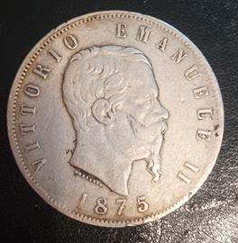 Moneta 5 Lire Argento - 1875 Vittorio Emanuele II