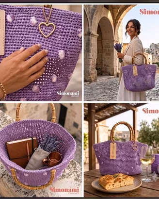 Borsa SIMONAMI CROCHET In Rafia Lilla E Bamboo 