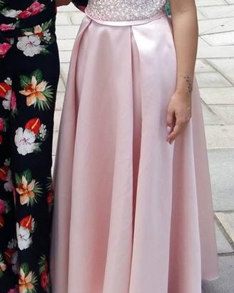 Abito lungo da cerimonia. Rosa cipria con corpetto