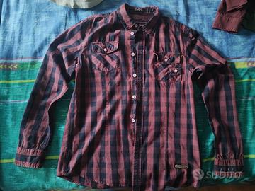 Camicia uomo a quadri bordeaux e neri - Taglia 40