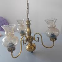 Lampadario ottone tre bracci e vetro