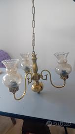 Lampadario ottone tre bracci e vetro
