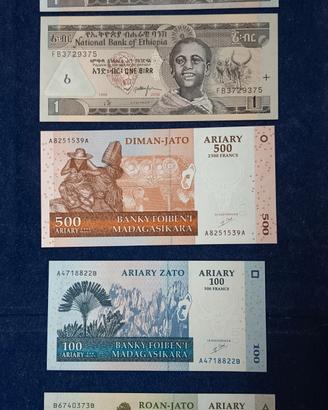 Africa Lotto di 5 banconote FDS Etiopia e Madagasc