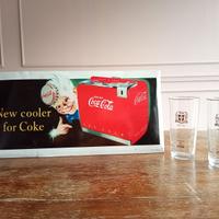 Targa pubblicitaria Coca Cola e 2 bicchieri Coke