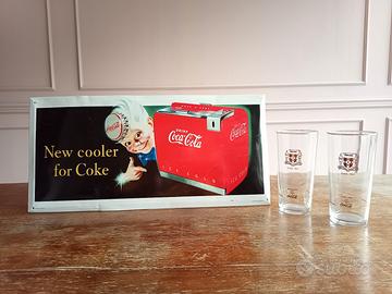 Targa pubblicitaria Coca Cola e 2 bicchieri Coke