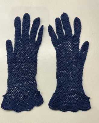 Guanti Vintage Uncinetto Blu-Artigianali Anni40/50