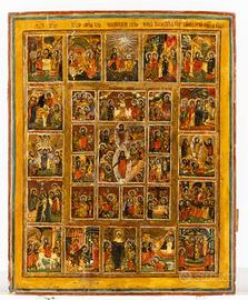 Antica icona russa Le 16 feste e il ciclo Passione