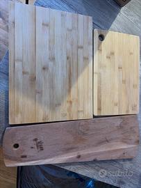Set di 3 taglieri da cucina in legno e bambù