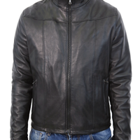 Giacca Uomo Vera Pelle Nero Giubbino Slim Aderente