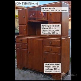 Credenza vetrina vintage rustica in legno massello