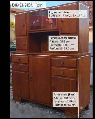 Credenza vetrina vintage rustica in legno massello