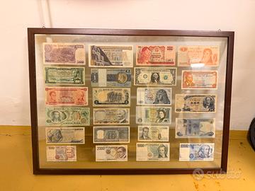 Quadro d’arredo vintage con 20 banconote del mondo