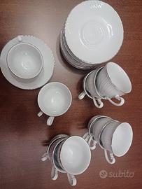 Servizio 12 tazzine piattino porcellana platino