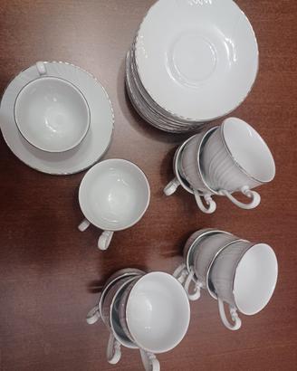 Servizio 12 tazzine piattino porcellana platino