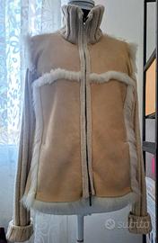 Giacca zip in maglia e montone col.beige, tg.44