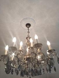 LAMPADARIO GOCCE DI CRISTALLO FUME IN ARGENTO