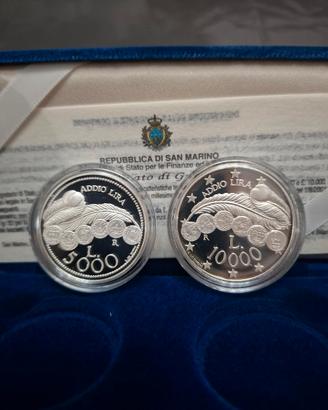 5.000 e 10.000 San Marino 2001 argento"Addio Lira"