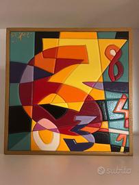 Ugo Nespolo  Acrilico su legno intarsiato