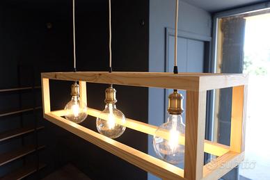 Cubolight sospensione 3 luci illuminazione legno