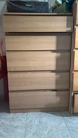 Cassettiera effetto legno chiaro 5 cassetti