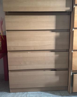 Cassettiera effetto legno chiaro 5 cassetti