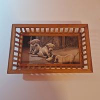 Vassoio Vintage in Legno con Decoro Cuccioli e Ana