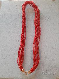 Collana torchon multifilo vintage in micro corallo