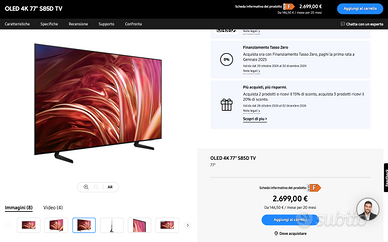 OLED 4K 77" S85D TV nuova imballata garanzia 2 ann