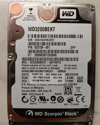 Hard Disk WD Scorpio Black 320GB SATA 2,5".