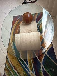 Tavolo marmo/legno ciliegio/ vetro ovale