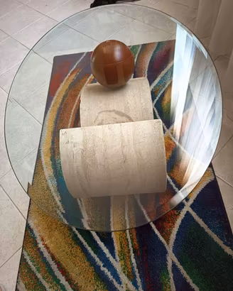 Tavolo marmo/legno ciliegio/ vetro ovale