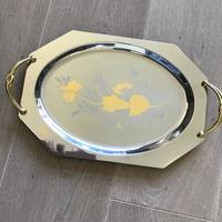 Vassoio acciaio con incisioni in oro nuovo