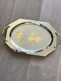 Vassoio acciaio con incisioni in oro nuovo