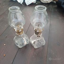 Coppia di Mini Lumi a Petrolio Vintage in Vetro - 