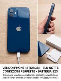 iPhone 12 128GB Blu Notte  - perfettamente funzion