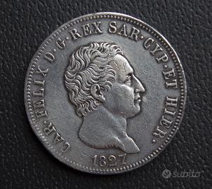 5 lire di Carlo Felice del 1827