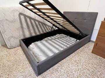 Letto Singolo Contenitore in tessuto grigio