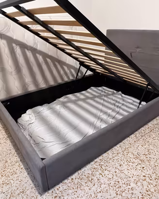 Letto Singolo Contenitore in tessuto grigio