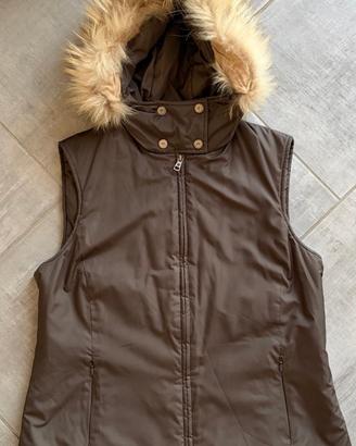 Gilet marrone con cappuccio pelliccia Max Mara