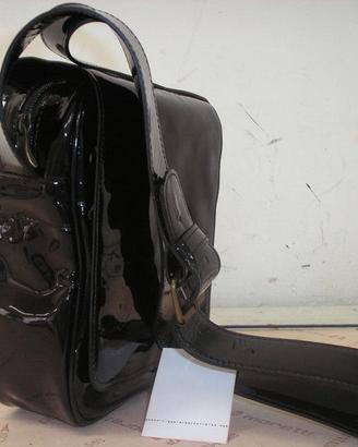 Borsello a tracolla unisex vera pelle vernice nero