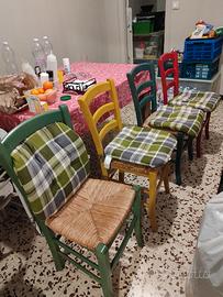 4 sedie colorate legno  paglia copri cuscino 
